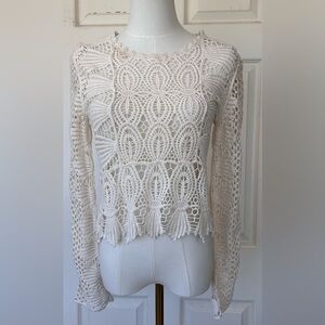 Rebellion Again Women’s Crochet Knit‎ Long Sleeve Top Ecru Size Small